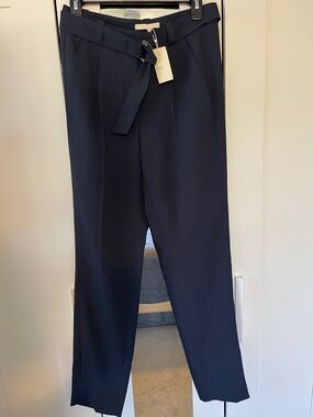 Maje Navy Tie-Waist Tailored Trousers
